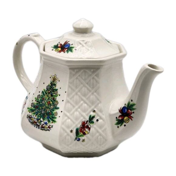 Sadler England Teapot Christmas Eve Salem Tree Vintage Ceramic w/ Lid - Picture 7 of 16